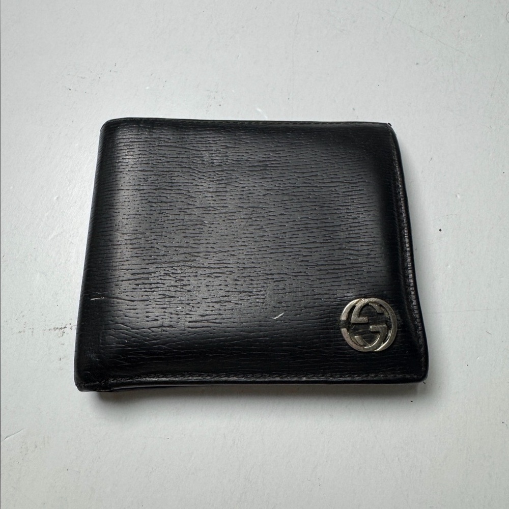 Gucci Black Leather Interlocking GG Bifold Wallet w/COA